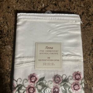 Anna White Kitchen Curtain with Pink Floral Embroidery